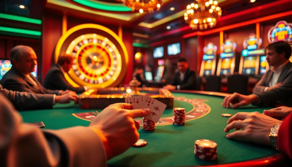 Experience the excitement of gaming at HITCLUB with poker players focused on a thrilling hand.